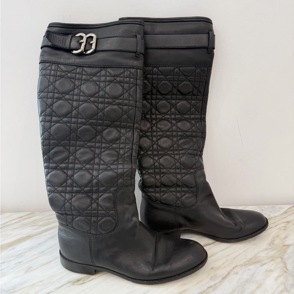 Christian Dior Black Quilted Knee-High Boots